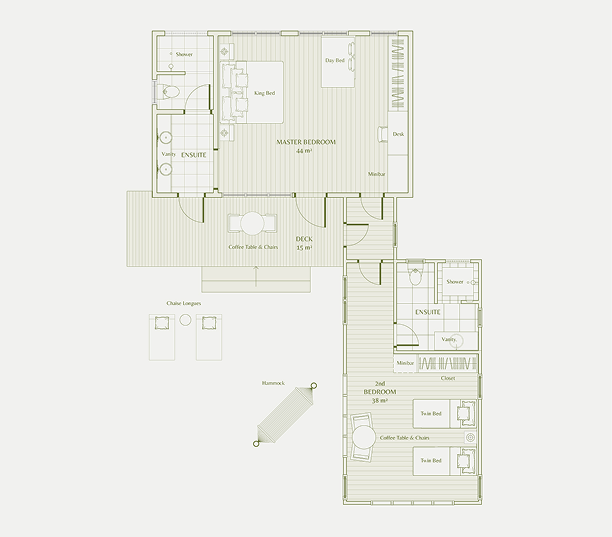 Deluxe Oceanfront Two-Bedroom Bure Floor Plan