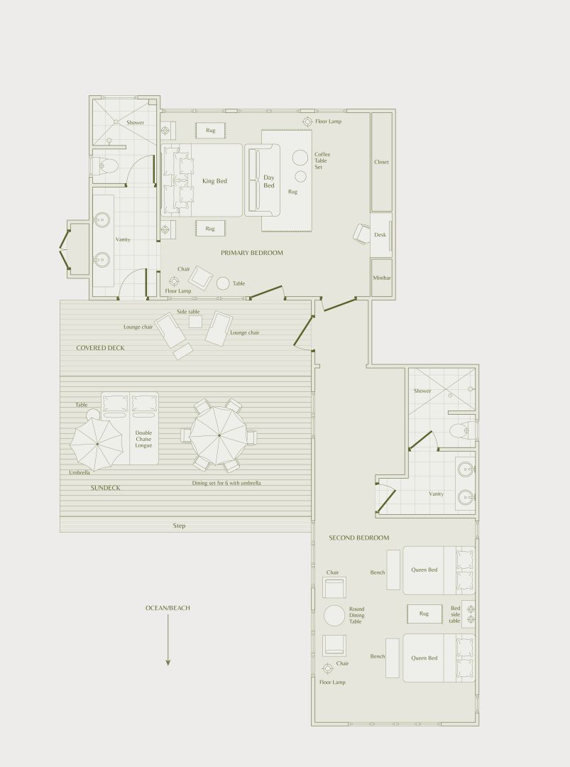 Signature Oceanfront Two-Bedroom Bure Floor Plan