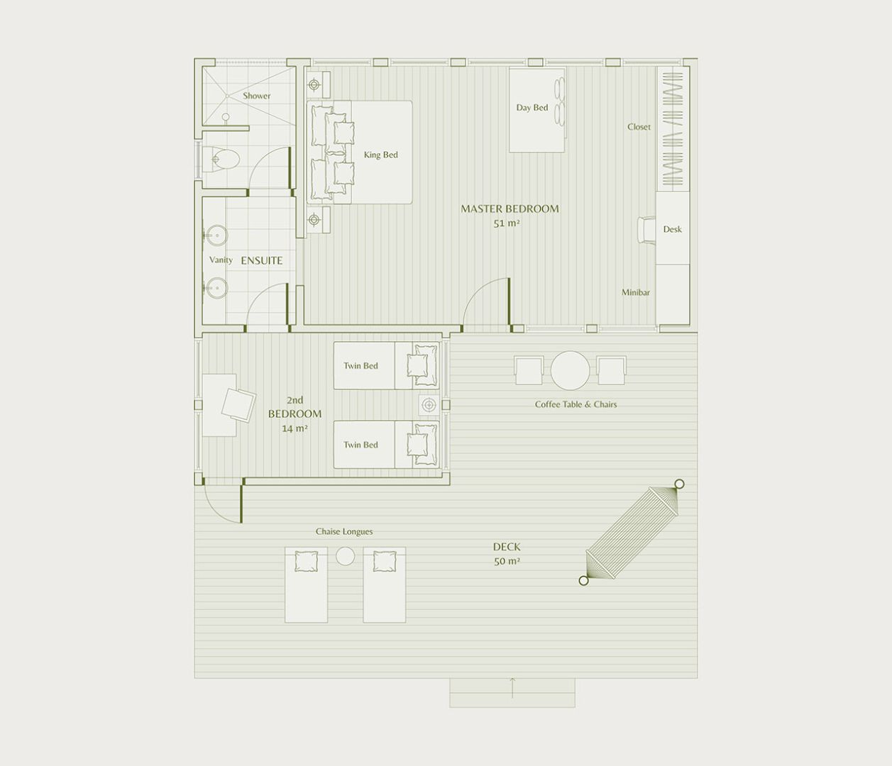 Oceanfront Two-Bedroom Bure Floor Plan